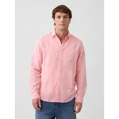 GAP - Camisa Hombre Manga Larga Lino Rosado