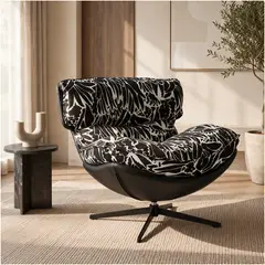 HOMER DESIGN - Sillón Bianca Giratorio Jacquard Base Metálica De 4 Puntas Negro Floreado