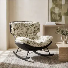 HOMER DESIGN - Sillón Olivia Mecedor Jacquard Botánico 2 Rieles Metálicos Verde Floreado