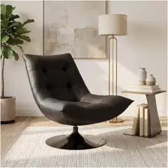 HOMER DESIGN - Sillón Enzo Giratorio Ecocuero Sitial Base Pedestal Metálico Negro Liso