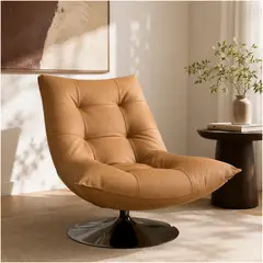 HOMER DESIGN - Sillón Enzo Giratorio Ecocuero Sitial Base Pedestal Metálico Marrón Liso