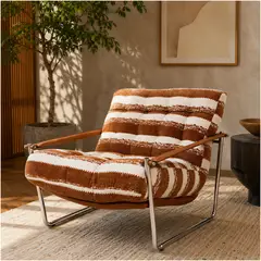 HOMER DESIGN - Sillón Victoria Chenille Tapizado Estructura Metálica Living Naranja Rayado