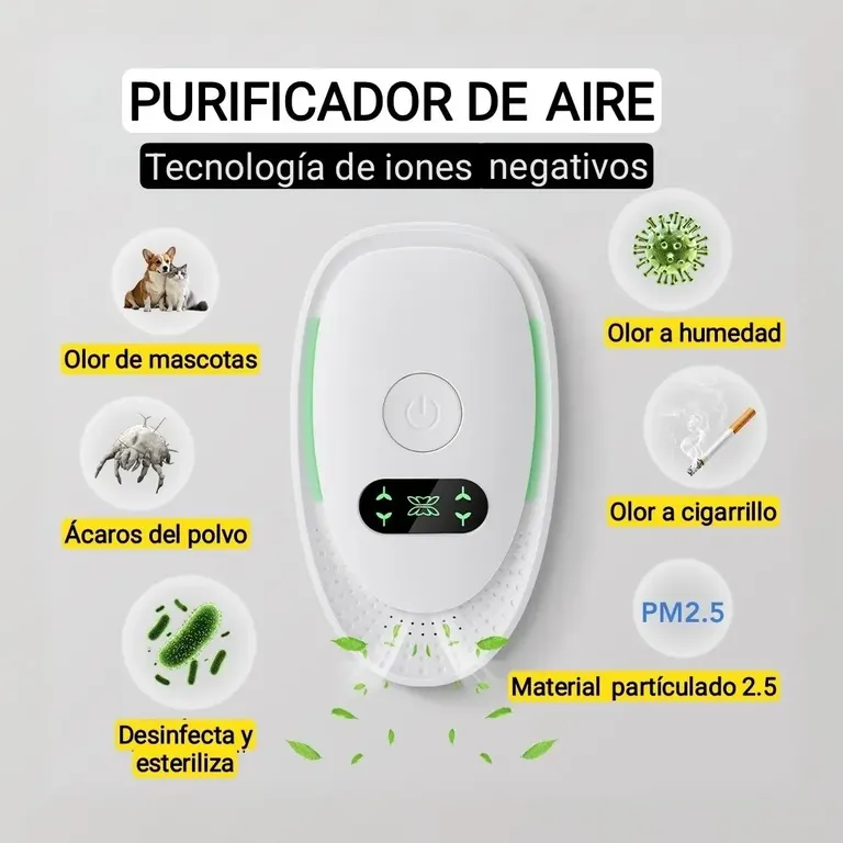 Purificador de aire de iones. Elimina olor a cigarro, humedad, polvo, PM 2.5, olor a mascotas