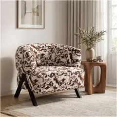 HOMER DESIGN - Sillón Amelie Individual Jacquard Botánico Patas De Madera Marrón Floreado