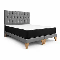 GENERICO - Cama 2 Plazas Europea Gris Capitone Felpa