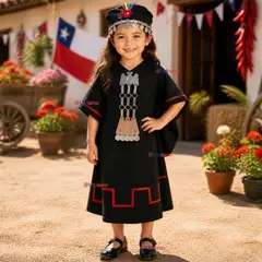 UTILISIMO - Traje Típico Vestido Mapuche Completo 5 Piezas Niña Fiestas Patrias