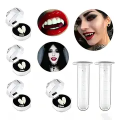 TSKY CHILE SHOPPING - Pack 4 Pares Colmillos de Vampiro 13-19mm con Adhesivo Térmico para Halloween Cosplay Chile
