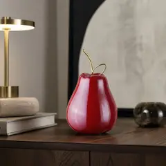 MP - Figura Decorativa Pera de Cerámica Roja con Detalle Dorado