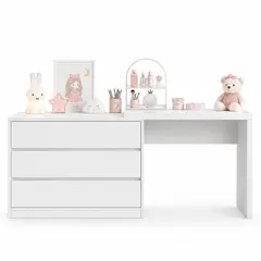 ACTUAL - Cómoda Tocador Infantil Juvenil Blanca con 3 Cajones y Diseño Compacto Para Dormitorio