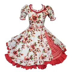GENERICO - Vestido Huasa China Niña Floreado Rojo Cueca Bailes Tipico Talla 2 a 10