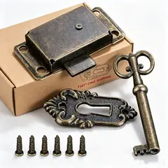 TSKY CHILE SHOPPING - Cerradura de Sobreponer para Muebles Antiguos con Llave Bronceada Vintage Cajón Escritorio