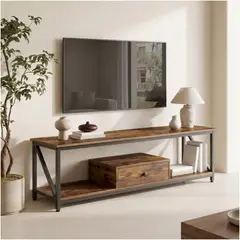 HOMER DESIGN - Rack Tv Industrial Con Cajón Central Y Estantes De 140 Cm Madera Veteada Y Negro