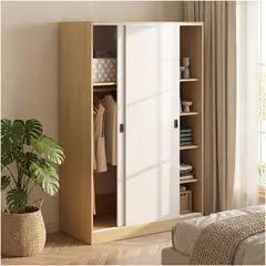 HOMER DESIGN - Clóset De 80 Cm Con Dos Puertas Correderas Y 5 Estantes Roble Claro Y Blanco