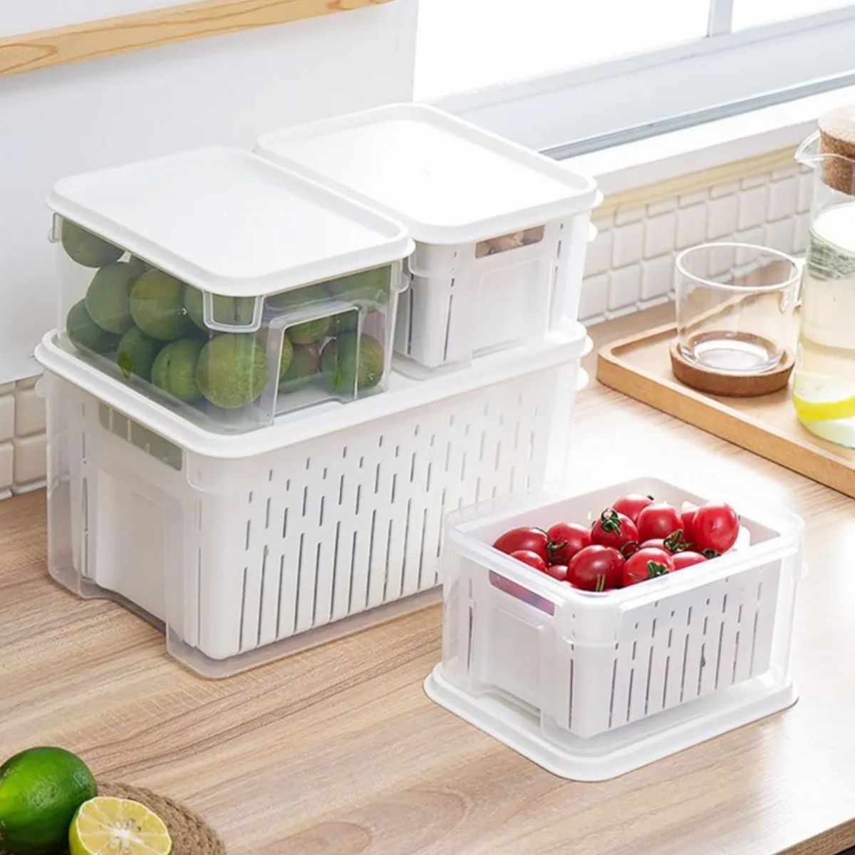 Contenedor Organizador De Refrigerador Con Cesta De Drenaje Beige, marca GENERICO - Foto 2