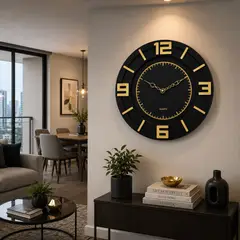 GENERICO - Reloj De Pared Grande 50 Cm Negro Dorado Decorativo Moderno