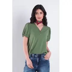 WADOS - POLERA MANGA CORTA CON ELASTICO CON CUELLO EN V Y BOTONES