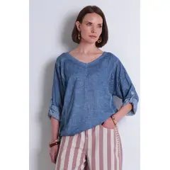 WADOS - POLERA LINO MANGA 3/4 ESCOTE V