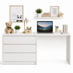 ACTUAL - Mueble Infantil Cómoda y Escritorio Blanco Cálido con 3 Cajones y Diseño Extensible