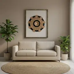 TELARES DE ESTILO - Cuadro Decoración Yute Artesanía Hecho a Mano Marco 73x87 Vidrio