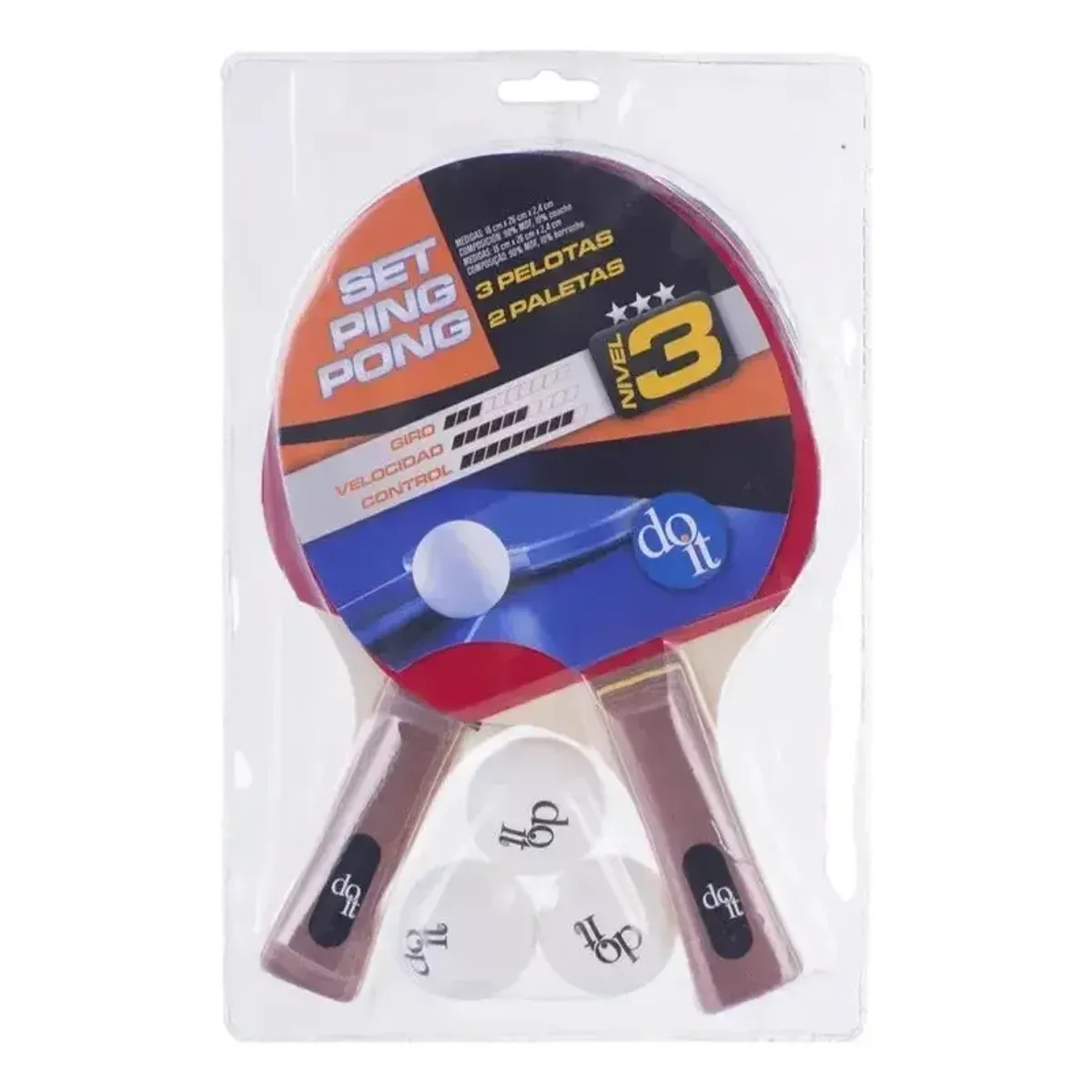 DO IT! - Set de Ping-Pong Do It 2 Paletas de Madera y 3 Pelotas