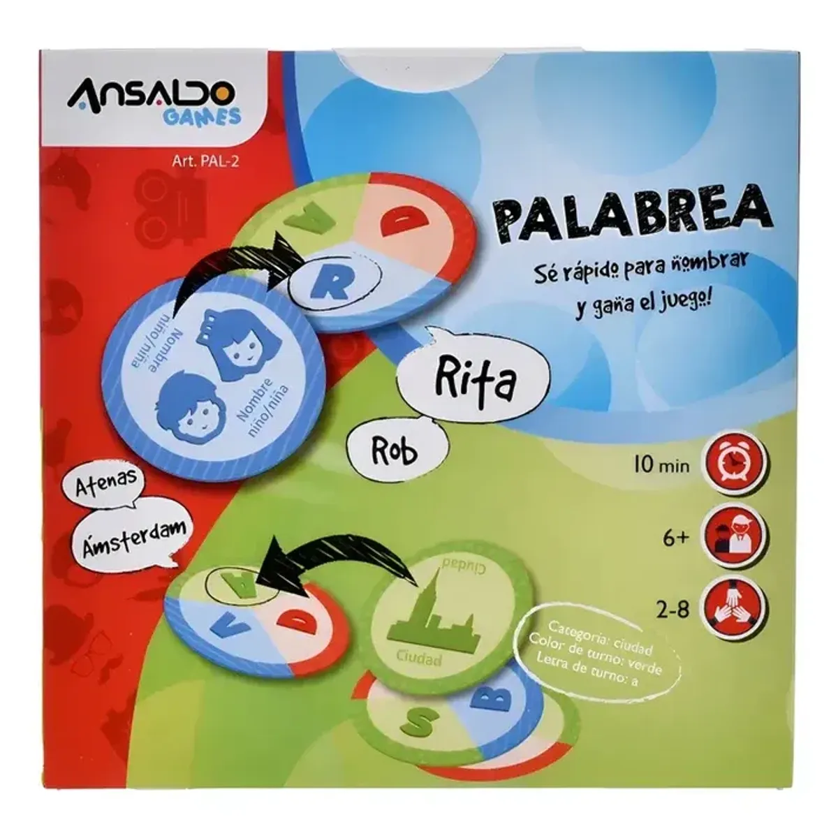 ANSALDO GAMES - Juego de Cartas Palabrea 2 Ansaldo Games para 2 a 8 Jugadores