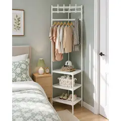 MYLHOGAR - Perchero Esquinero Multifuncional de Ropa Repisas 185x40 cm Blanco