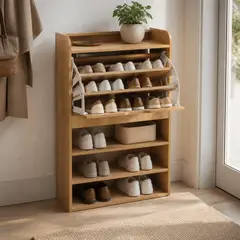 GENERICO - Zapatero Vertical Organizador para Entrada con 1 Abatible 3 Niveles y Bandeja Roble 60x32x98cm