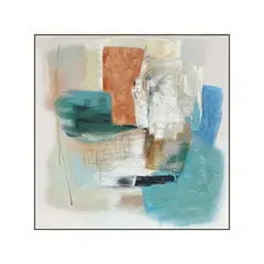 TRIBUS HOME - Cuadro Decorativo Abstracto Pintado a Mano Fragmentos De Día I 80x80 cm con marco color madera