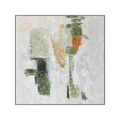 TRIBUS HOME - Cuadro Decorativo Abstracto Pintado a Mano Ecos De Oliva II 100x100 cm con marco color madera