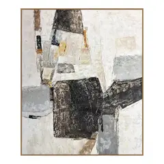 TRIBUS HOME - Cuadro Decorativo Abstracto Pintado a Mano Intersección 100x120 cm con marco de madera