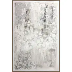 TRIBUS HOME - Cuadro Decorativo Abstracto Pintado a Mano Ceniza Blanca 100x150 cm con marco color madera