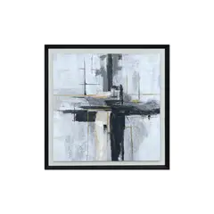 TRIBUS HOME - Cuadro Decorativo Abstracto Pintado a Mano Punto De Quiebre II 73.5x73.5 cm con marco color madera