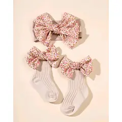DIADEMA - CALCETINES Y DIADEMAS MULTICOLOR DE ALGODON BEIGE FLORAL IDEAL 0-6M