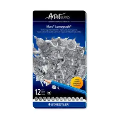 STAEDTLER - Set 12 Lápiz Técnico Lumograph Caja Metálica