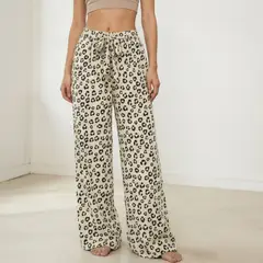 HERIEL - Pantalón Palazzo Lino Verano Animal Print Tiro Alto Wide Leg Pretina Elasticada