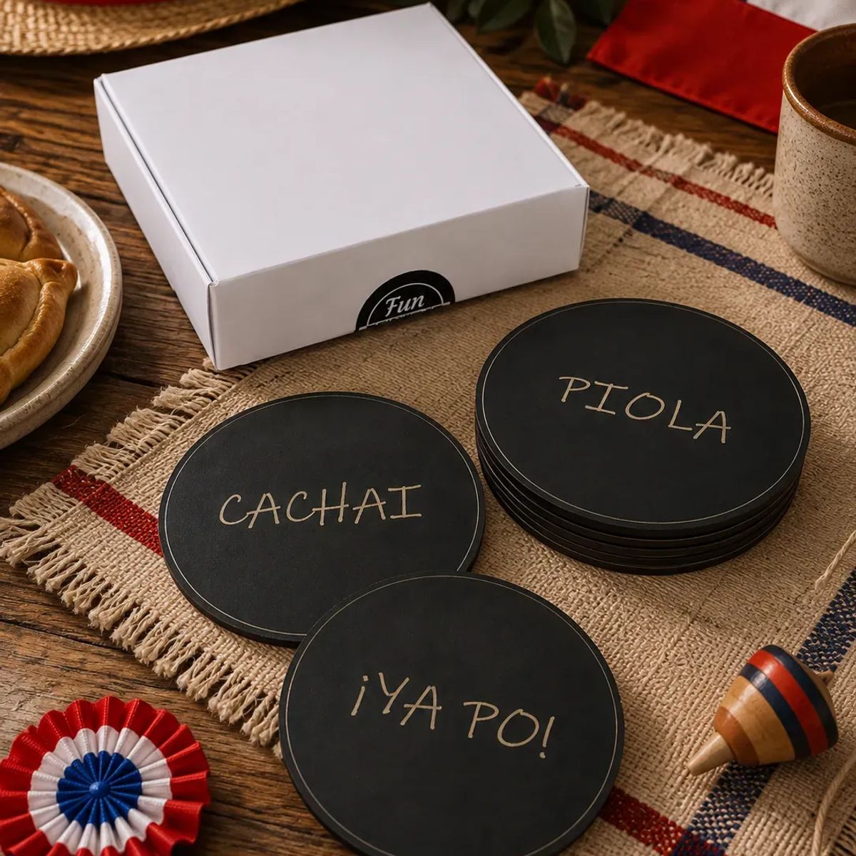 ELAB PROPIA - Posavasos Chilenos De Madera Con Chilenismos Set 6 Fun Republic