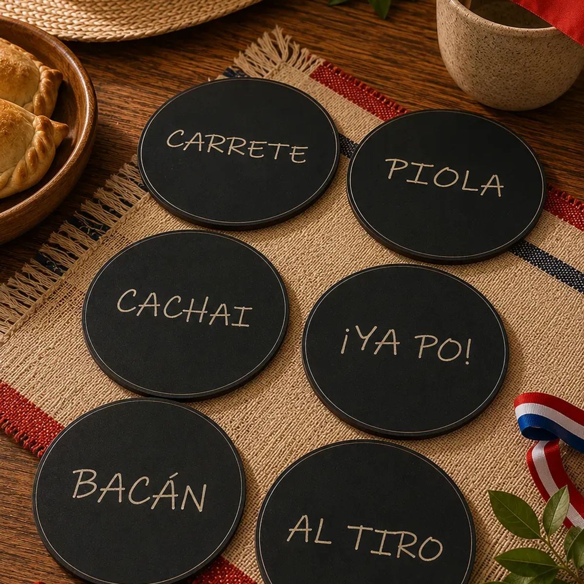 ELAB PROPIA - Posavasos Chilenos De Madera Con Chilenismos Set 6 Fun Republic