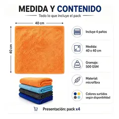 GENERICO - 4 Paños De Limpieza 40x40cm Trapos Toalla Auto Multiusos