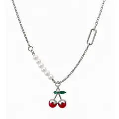 GENERICO - Collar con colgante de cereza y perlas