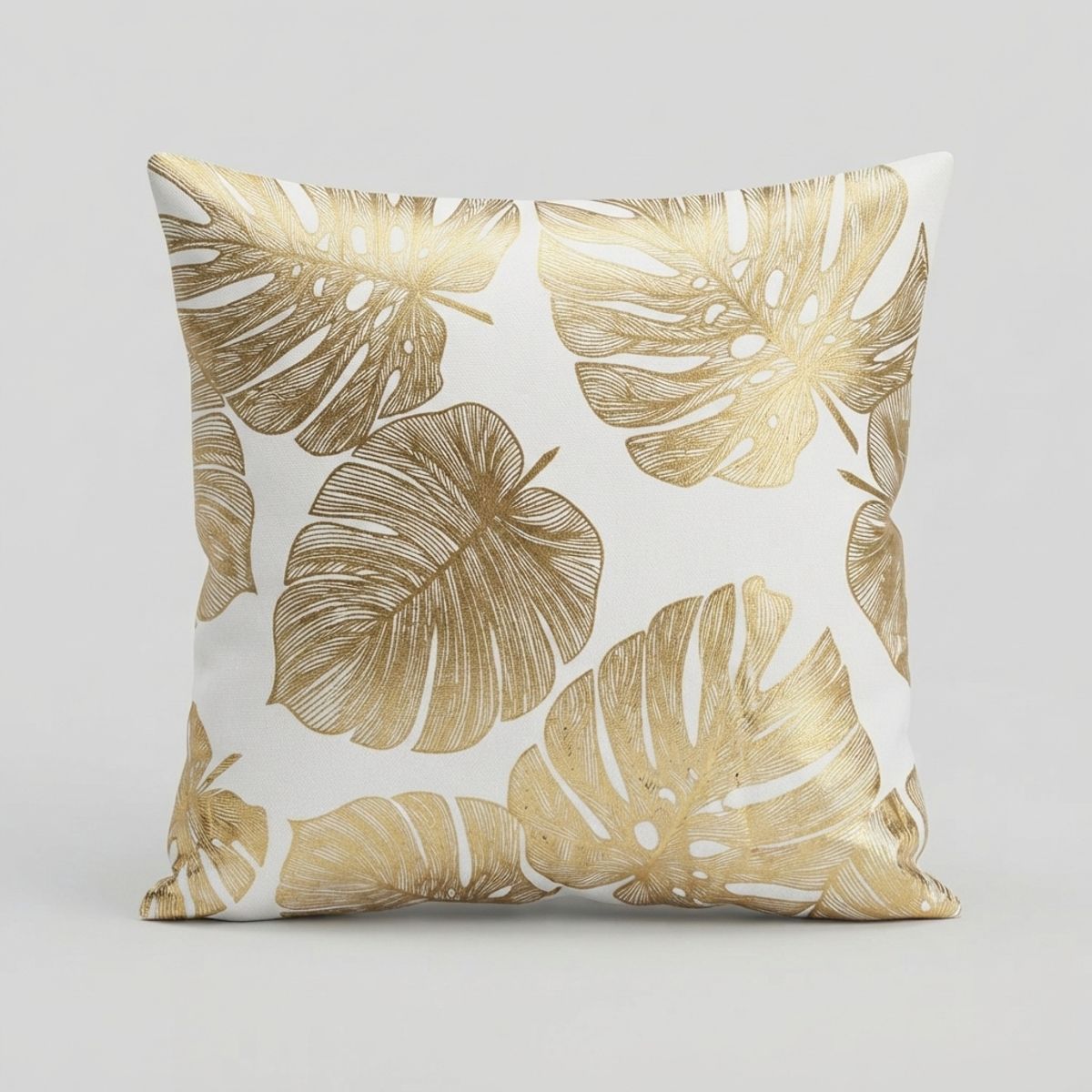 ARMONIA - Funda Decorativa para Cojín Hojas Tropicales Doradas Modelo 437