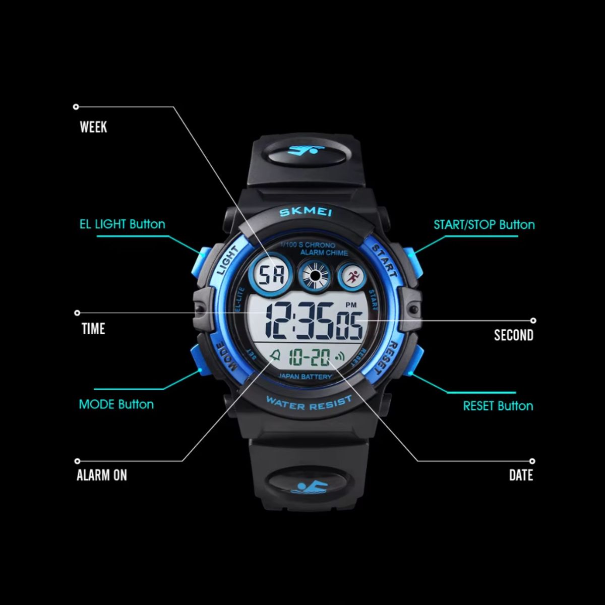 SKMEI - Reloj Niños Sumergible SKMEI Luz Alarma Cronometro