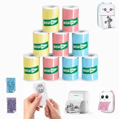 GENERICO - Pack 9 Rollos Papel Adhesivo Mini Impresora Portátil Colores