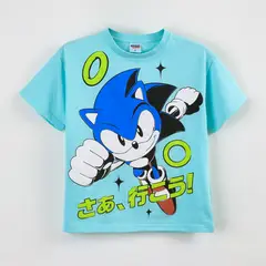 SONIC - Polera Manga Corta Niño Anillos Celeste