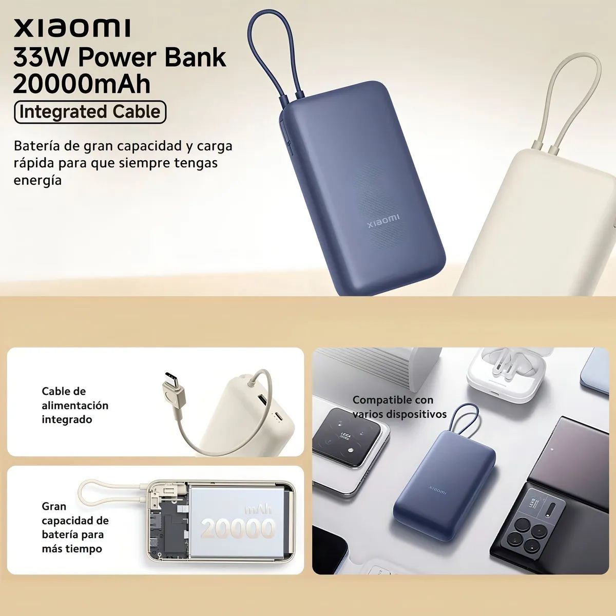 CARGADOR PORTÁTIL XIAOMI POWER BANK 33W 20000MAH CARGA RÁPIDA vista 2