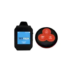 SKYTECH - Sistema Llamado Inalambrico Garzon Kit Reloj P3 + 01 Boton Boton Rojo Negro