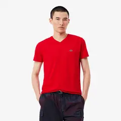 LACOSTE - Polera Hombre Cuello V Algodón Pima Ligero Rojo