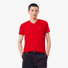 LACOSTE - Polera Hombre De Cuello De Pico De Algodón Pima Ligero Rojo