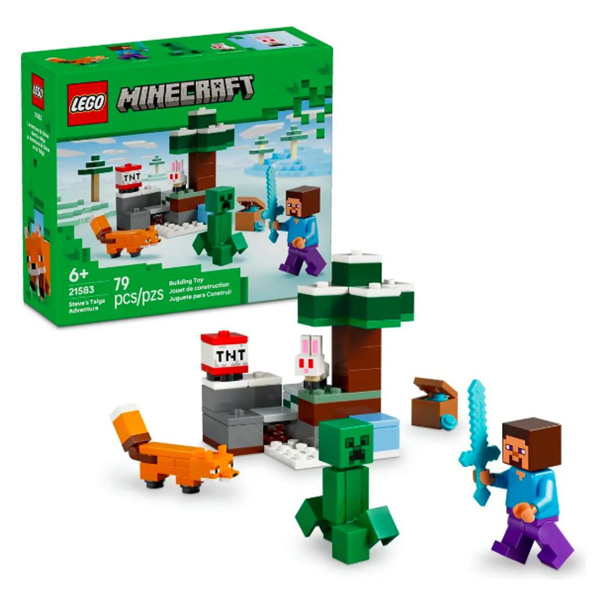 LEGO - Kit Lego Minecraft, La Aventura De Steve En La Taiga, 79 Piezas originales