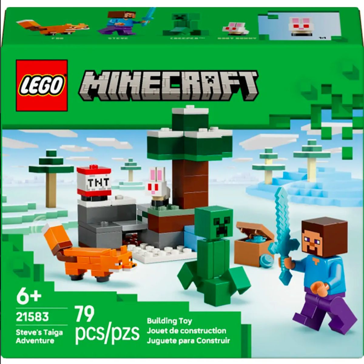LEGO - Kit Lego Minecraft, La Aventura De Steve En La Taiga, 79 Piezas originales