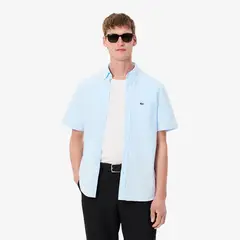 LACOSTE - Camisa Hombre Oxford De Manga Corta De Corte Regular Celeste